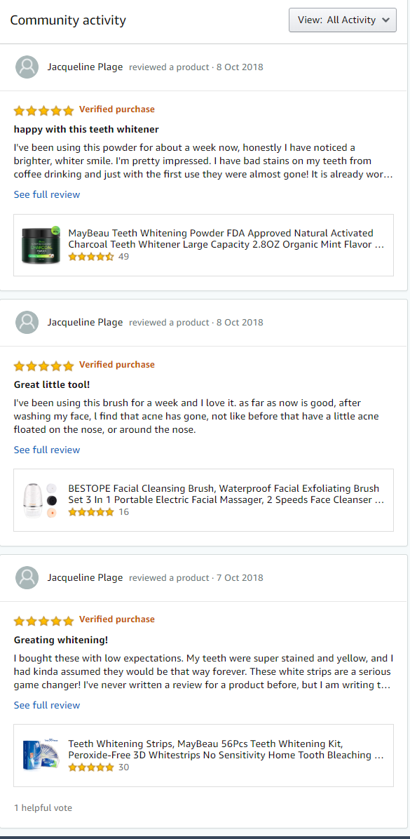 Screenshot of fake reviews